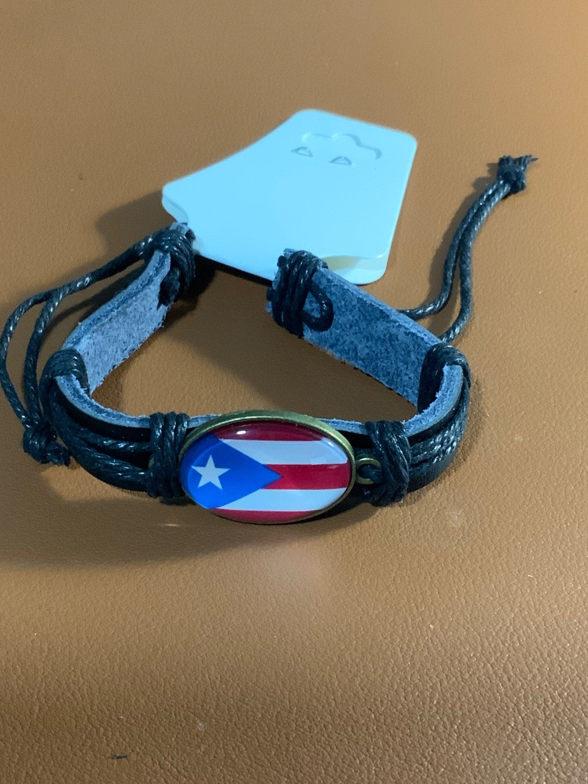Puerto Rico Flag Leather Bracelet Oval