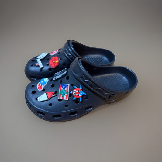 Puerto Rico Black Slides Shoe Charms Set Women Size 9 Boricua Accessories