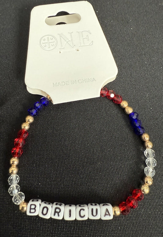 Puerto Rico Boricua Beaded Bracelet Red White Blue Flag Colors Heritage Jewelry