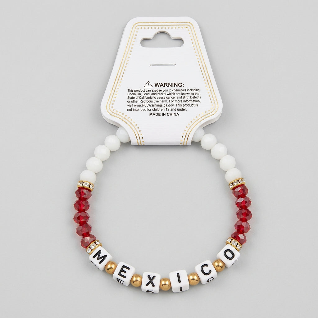 Mexico Beaded Letter Bracelet with National Colors & Lettering