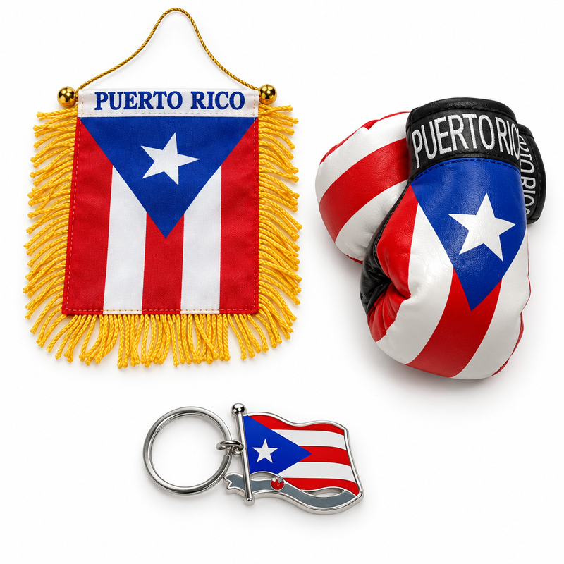 Puerto Rico Gift Bundle – Mini Banner, Boxing Gloves & Flag Keychain (3-Piece Set)