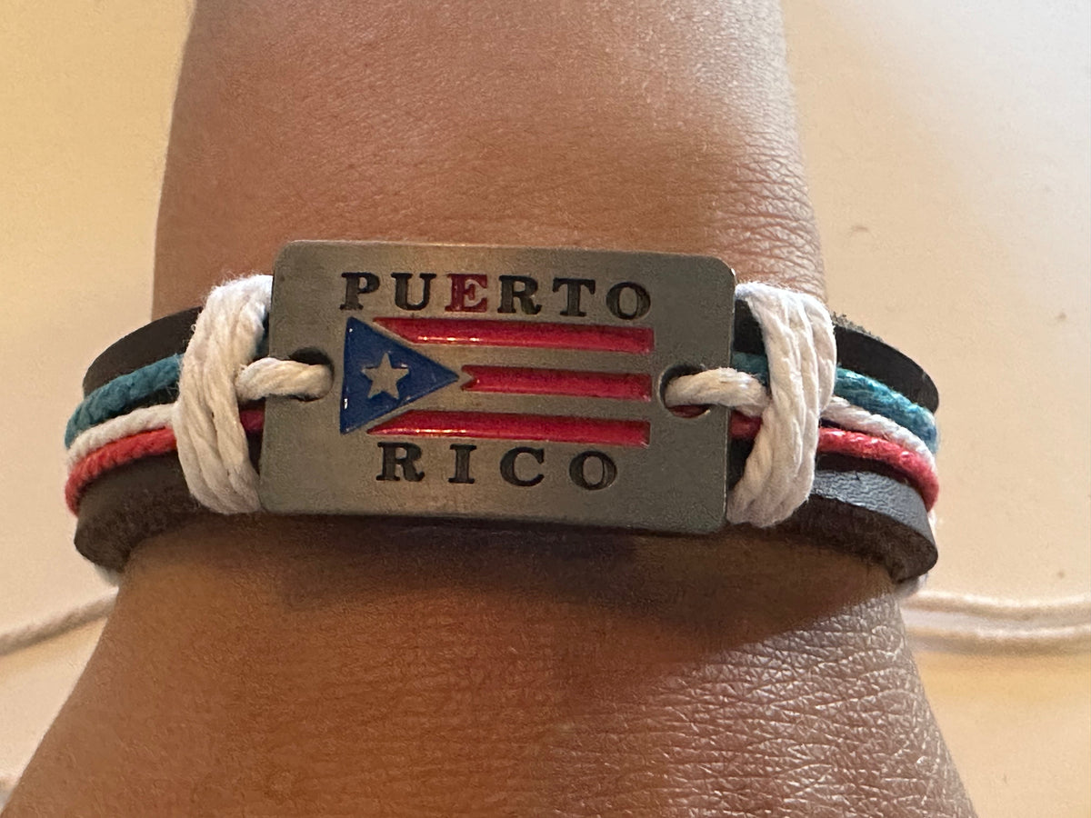 Puerto Rico Leather Cast Flag Bracelet