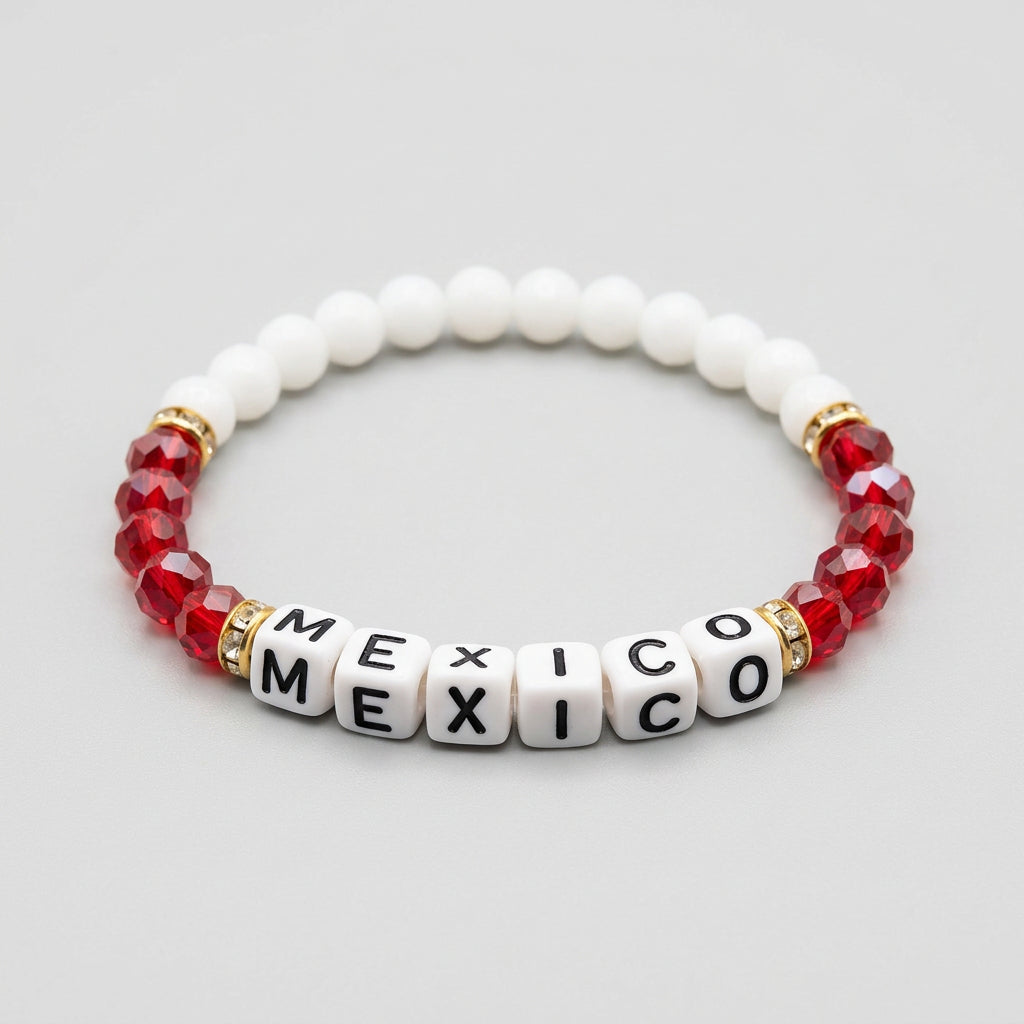 Mexico Beaded Letter Bracelet with National Colors & Lettering