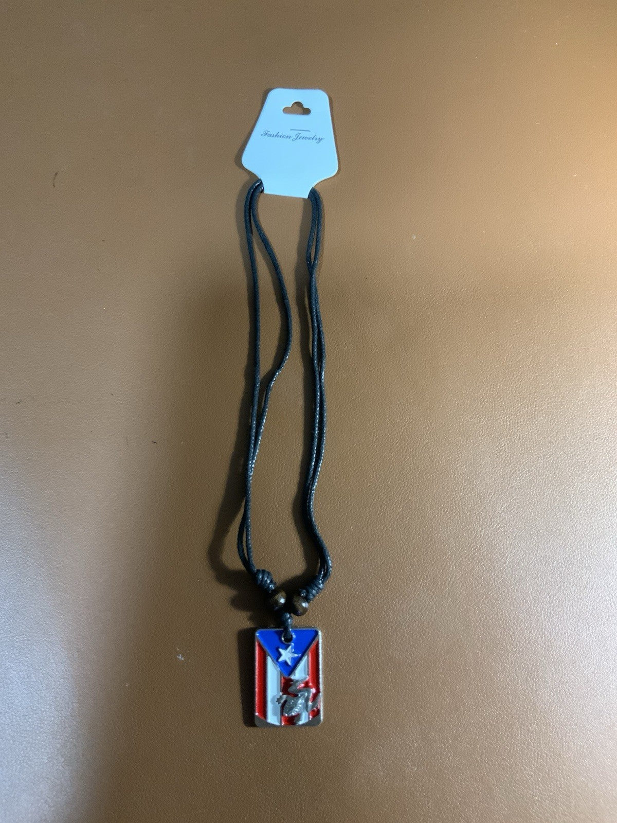 Puerto Rico Flag Coqui Frog Pendant Necklace Multicolor Rectangle Charm Black