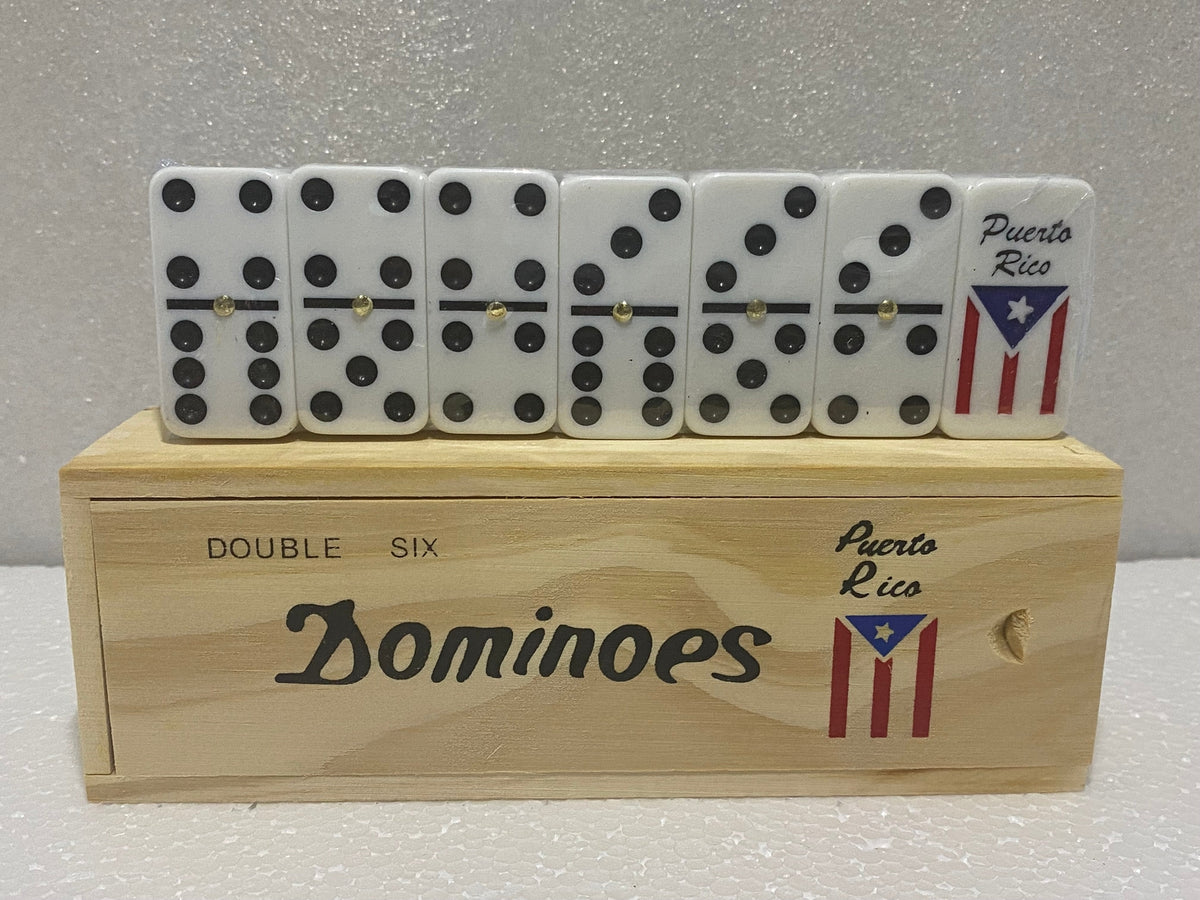 Puerto Rico Flag Dominoes Double six Boricua Wooden Box New