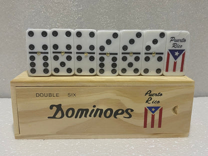 Puerto Rico Flag Dominoes Double six Boricua Wooden Box New