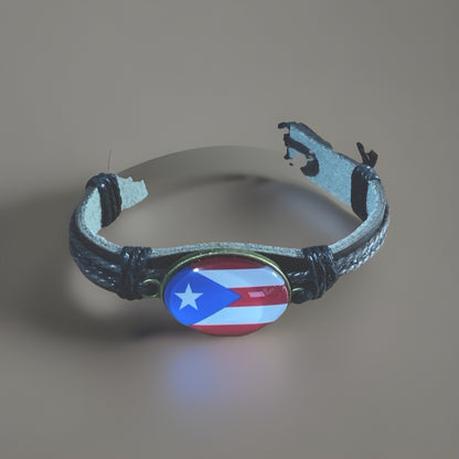 Puerto Rico Flag Leather Bracelet Oval