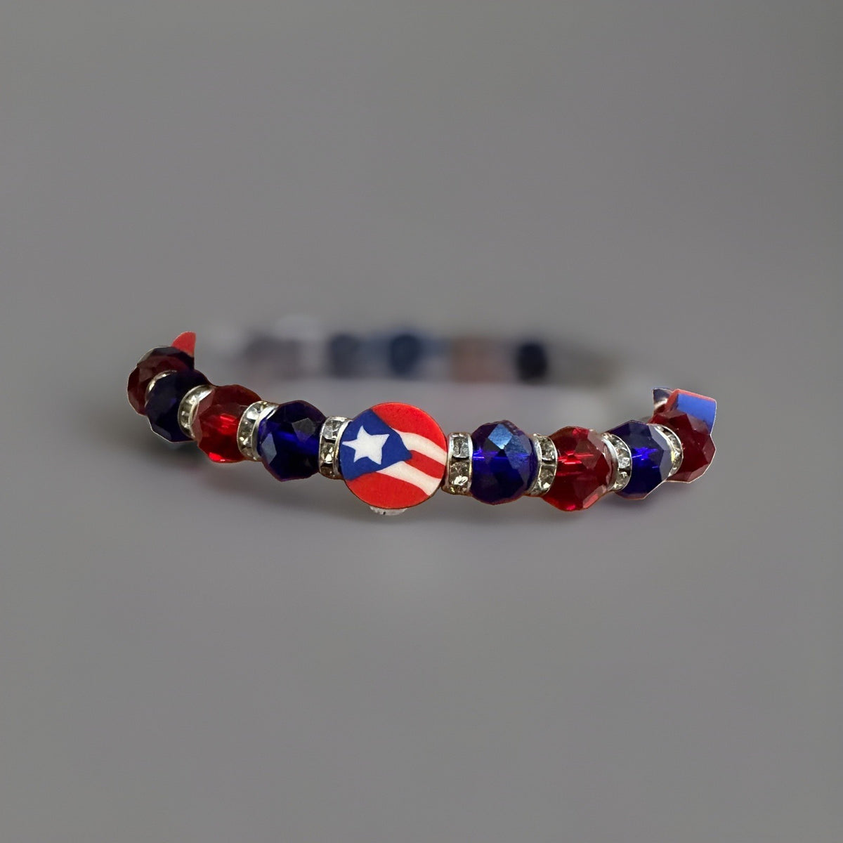 Puerto Rico Flag Beads Elastic Bangle Bracelet Red Blue White Heritage Jewelry