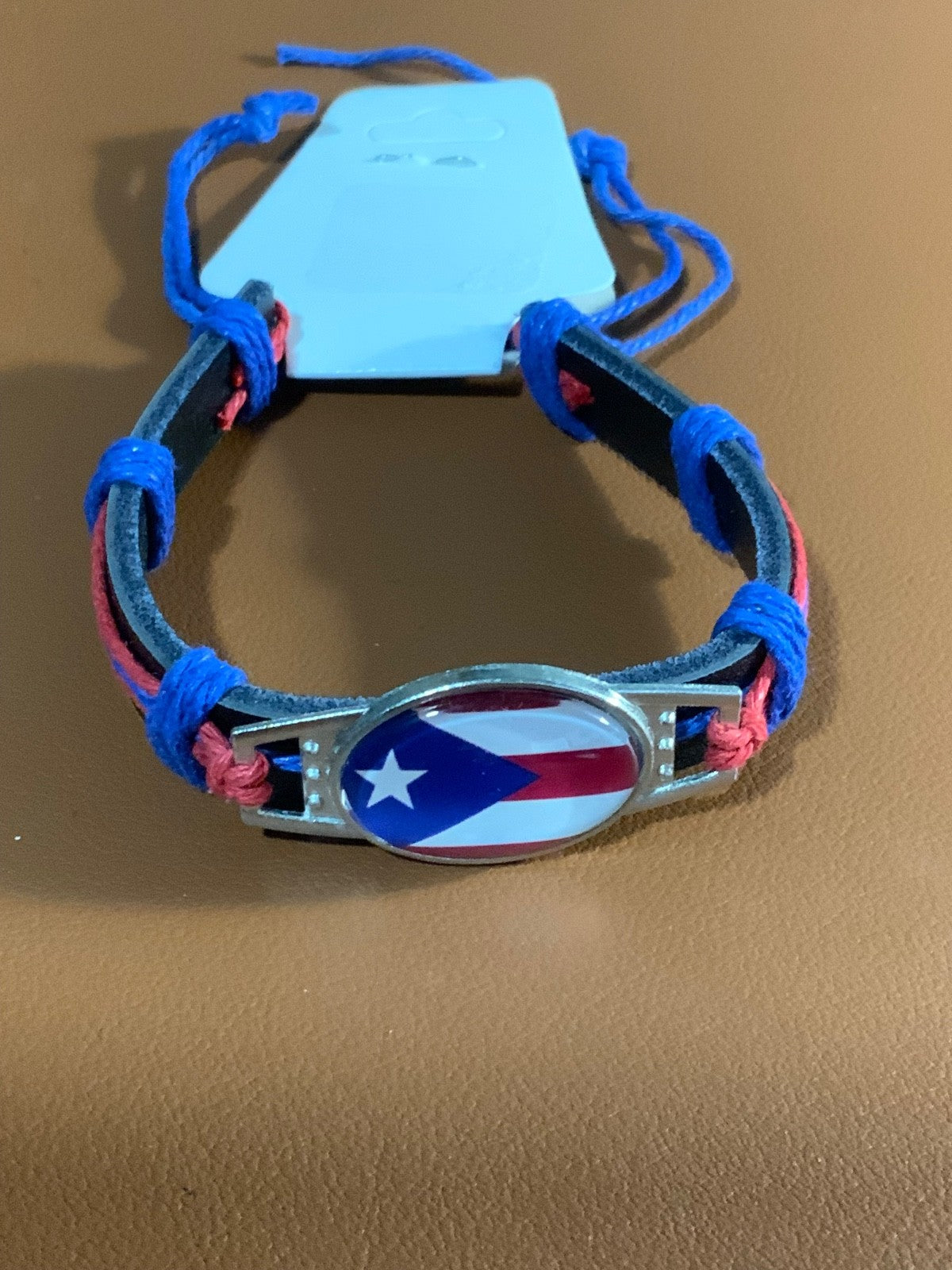 Puerto Rico Flag Leather Bracelet Oval