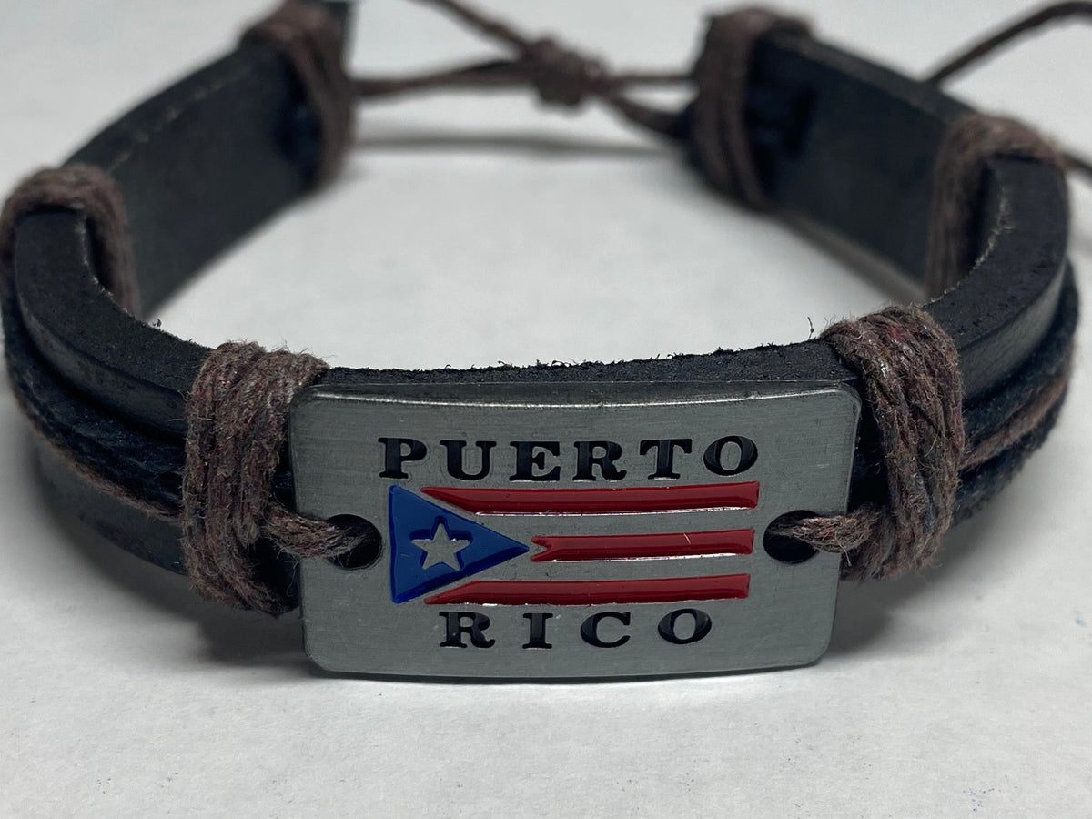 Puerto Rico Leather Cast Flag Bracelet 