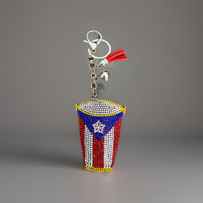 Puerto Rico flag Drum Bling Bling Keychain
