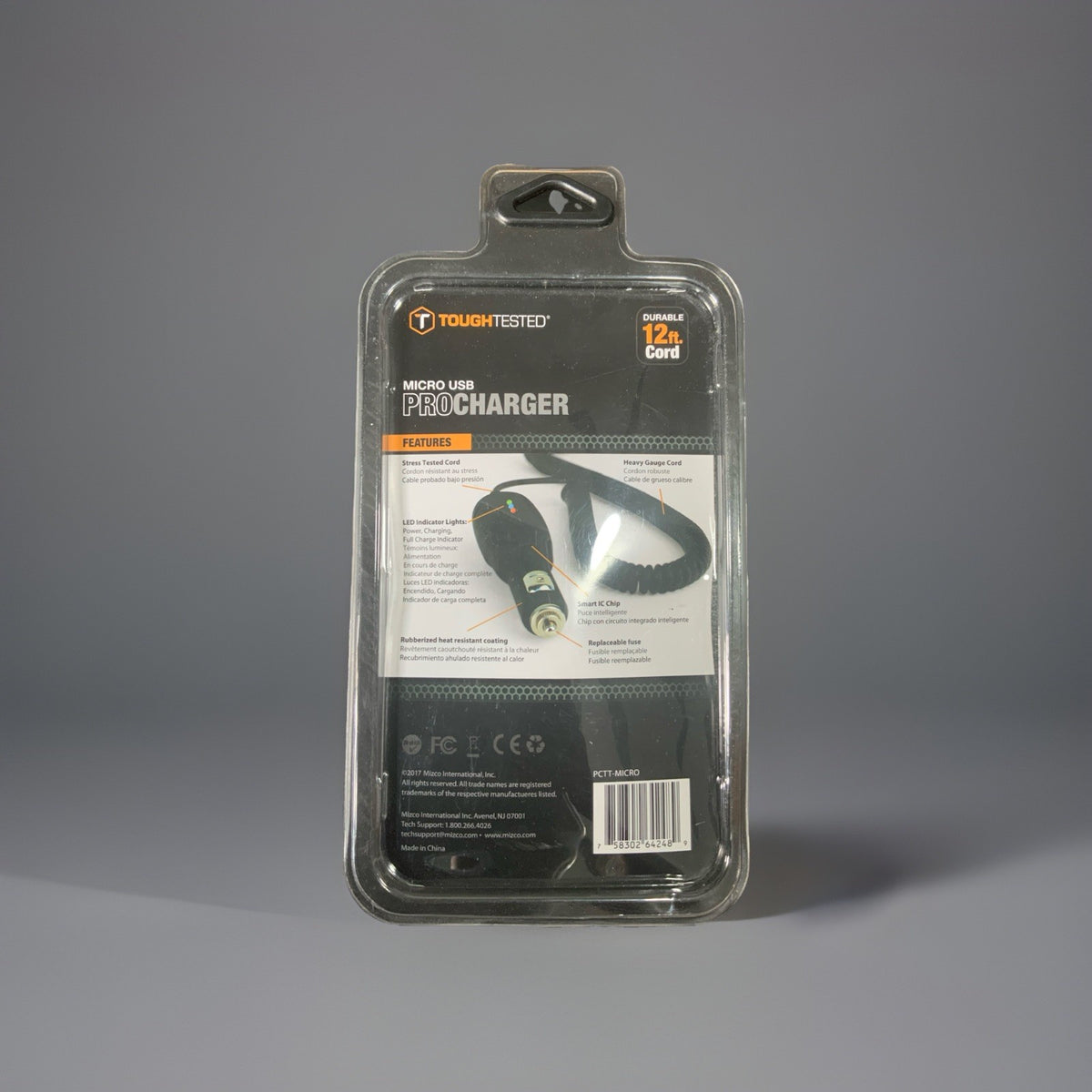 ToughTested Pro Car Charger PCTT-MICRO Micro USB 12ft Quick Charge Cable Black
