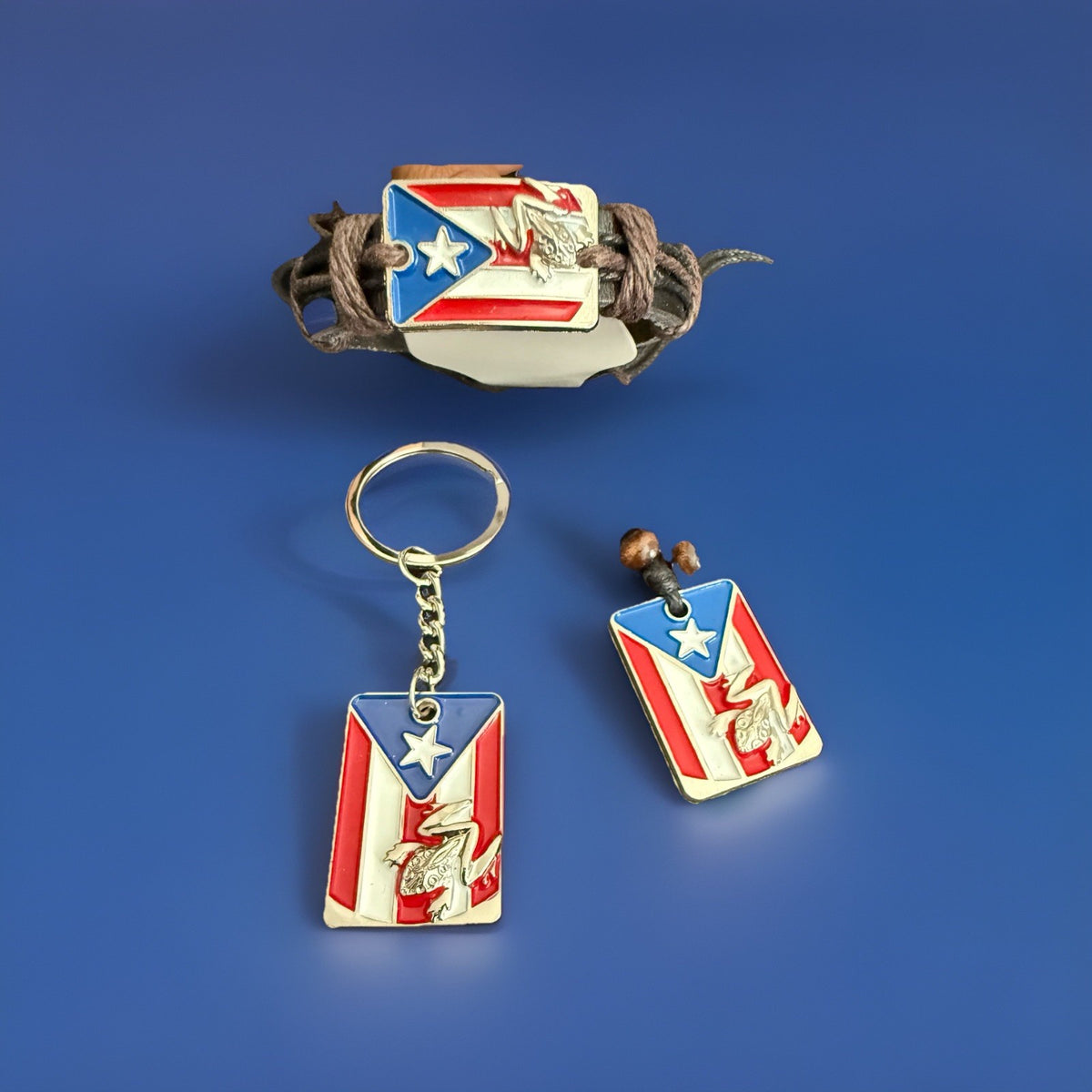Puerto Rico Frog Lot Bracelet Necklace Keychain 3pc Set Coqui Flag Jewelry