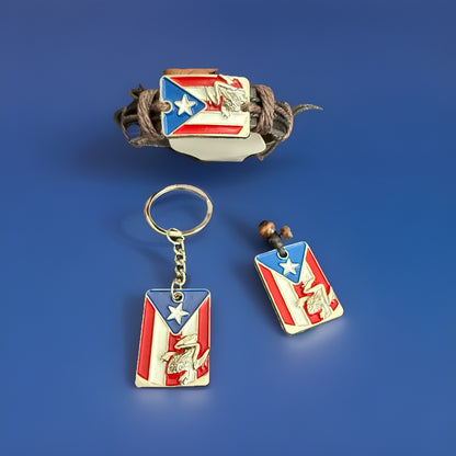 Puerto Rico Frog Lot Bracelet Necklace Keychain 3pc Set Coqui Flag Jewelry