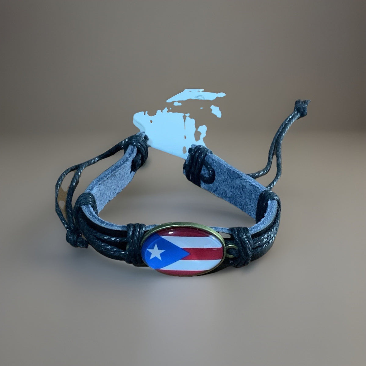Puerto Rico Flag Leather Bracelet Oval
