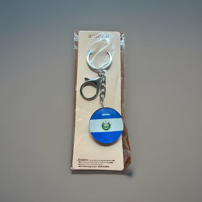 El Salvador Flag Keychain Round Double Ring Lobster Clasp Souvenir New