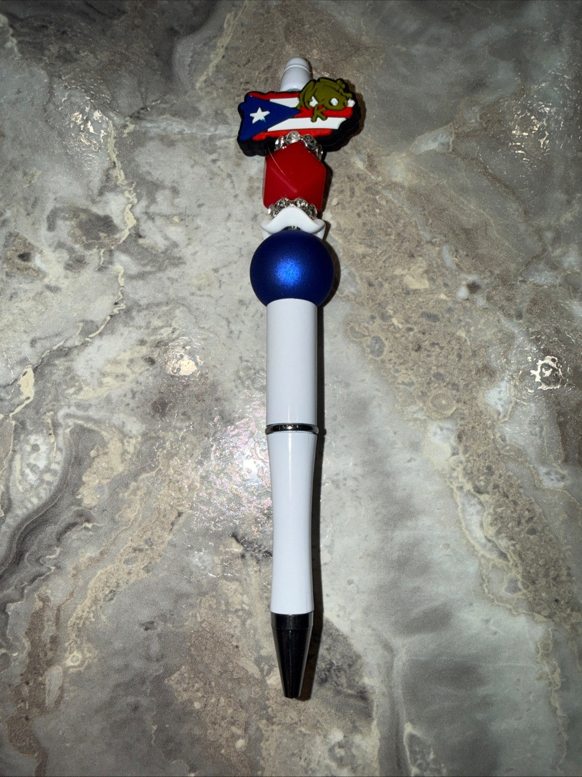 Puerto Rico Custom Handmade Beaded Pen PR Map with Flag and Coqui