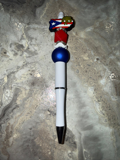 Puerto Rico Custom Handmade Beaded Pen PR Map with Flag and Coqui