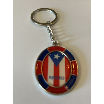 Puerto Rico Flag Keychain Multicolor Metal Oval Caribbean Souvenir Key Ring