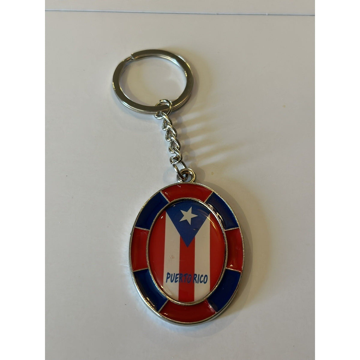 Puerto Rico Flag Keychain Multicolor Metal Oval Caribbean Souvenir Key Ring