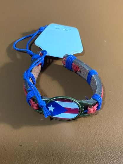 Puerto Rico Flag Leather Bracelet Oval