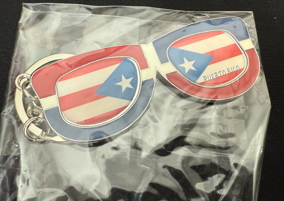 Puerto Rico Flag Sunglasses Keychain Metal Red White Blue Souvenir Accessory