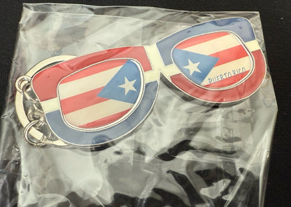 Puerto Rico Flag Sunglasses Keychain Metal Red White Blue Souvenir Accessory