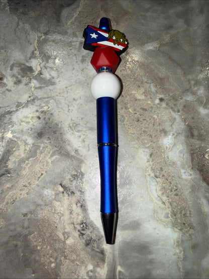 Puerto Rico Custom Handmade Beaded Pen PR Map with Flag and Coqui