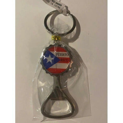 Puerto Rico Flag Bottle Opener Keychain Silver Tone Metal Souvenir Accessory