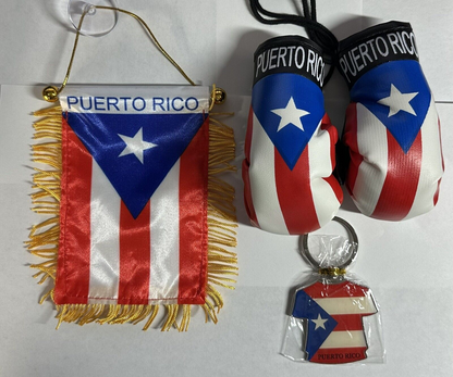 Puerto Rico lot Mini Banner, Boxing Gloves and Keychain 3 pieces FREE SHIPPING