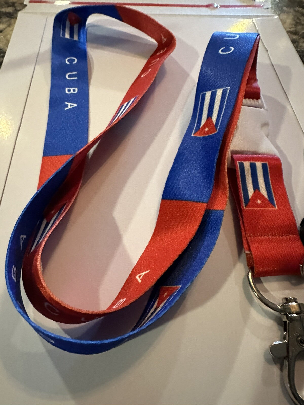 Cuba Flag Landyard with Id Holder White Clip