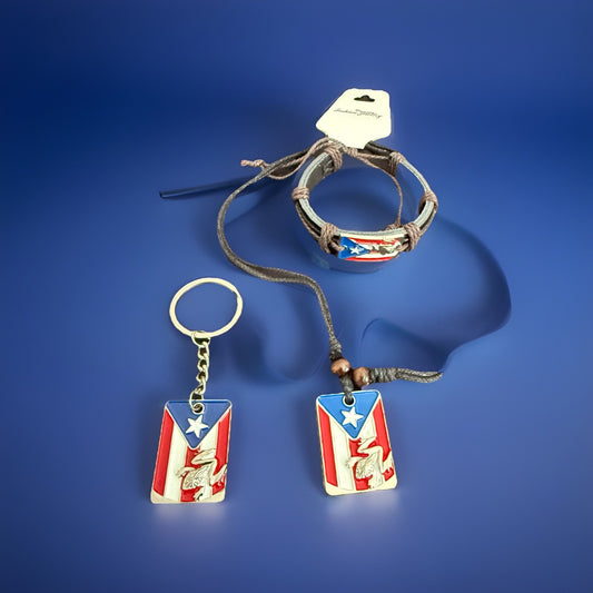Puerto Rico Frog Lot Bracelet Necklace Keychain 3pc Set Coqui Flag Jewelry