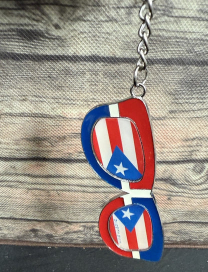 Puerto Rico Flag Sunglasses Keychain Metal Red White Blue Souvenir Accessory