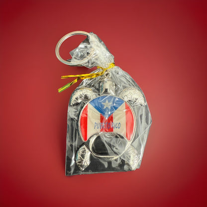 Puerto Rico Turtle Flag Bottle Opener Keychain Silver Tone Metal Souvenir