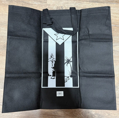 Puerto Rico Black Flag Reusable Bag Set of 2 Black White Shopping Totes 17x18.5