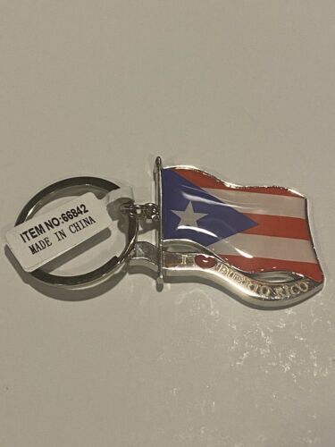 Puerto Rico Flag Keychain I Love PR Metal Key Ring Red White Blue 66842