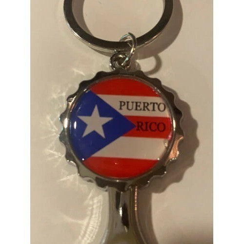 Puerto Rico Flag Bottle Opener Keychain Silver Tone Metal Souvenir Accessory