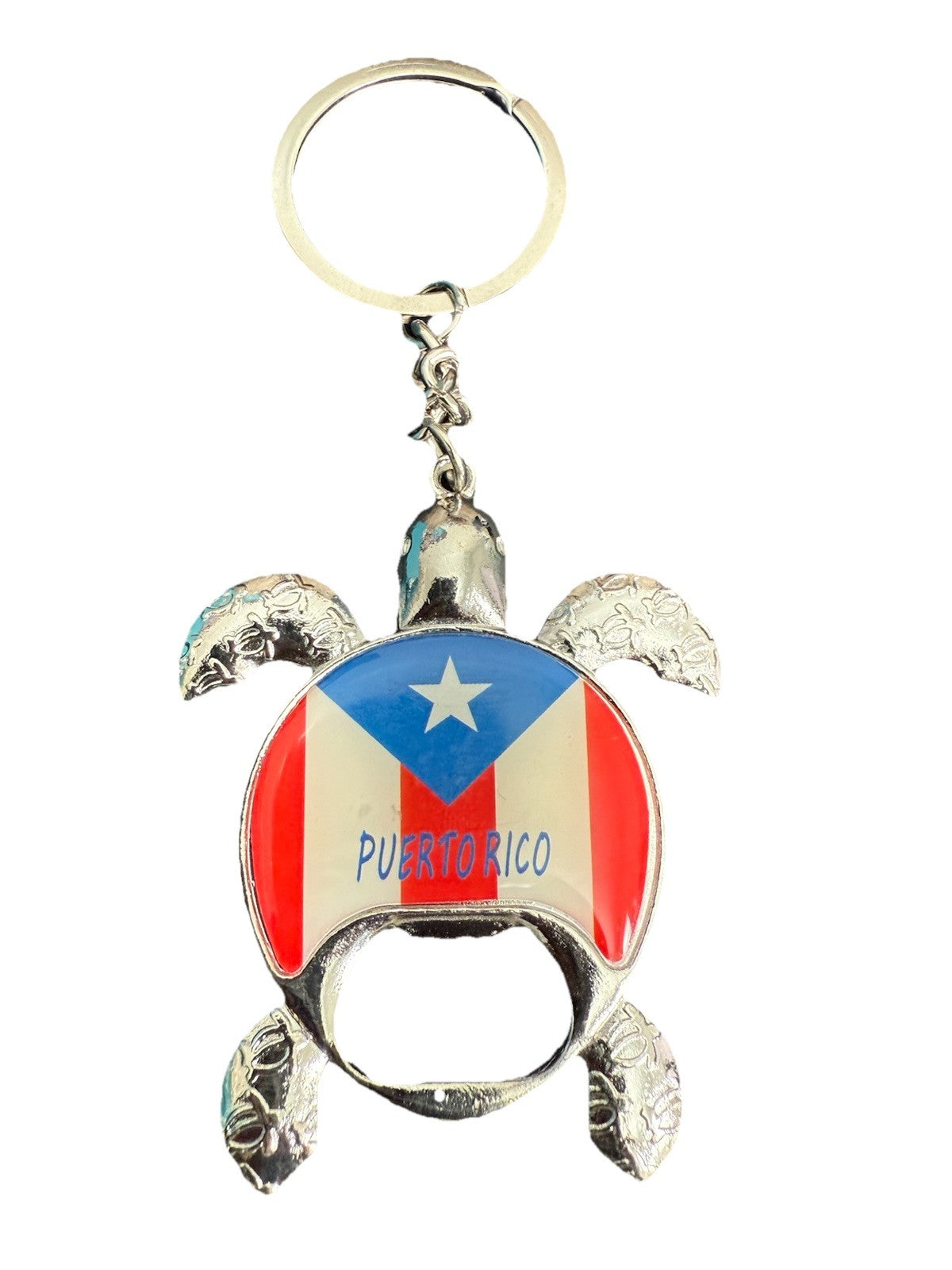Puerto Rico Turtle Flag Bottle Opener Keychain Silver Tone Metal Souvenir