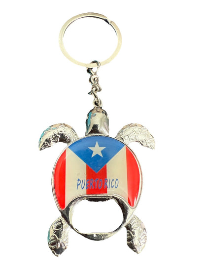 Puerto Rico Turtle Flag Bottle Opener Keychain Silver Tone Metal Souvenir