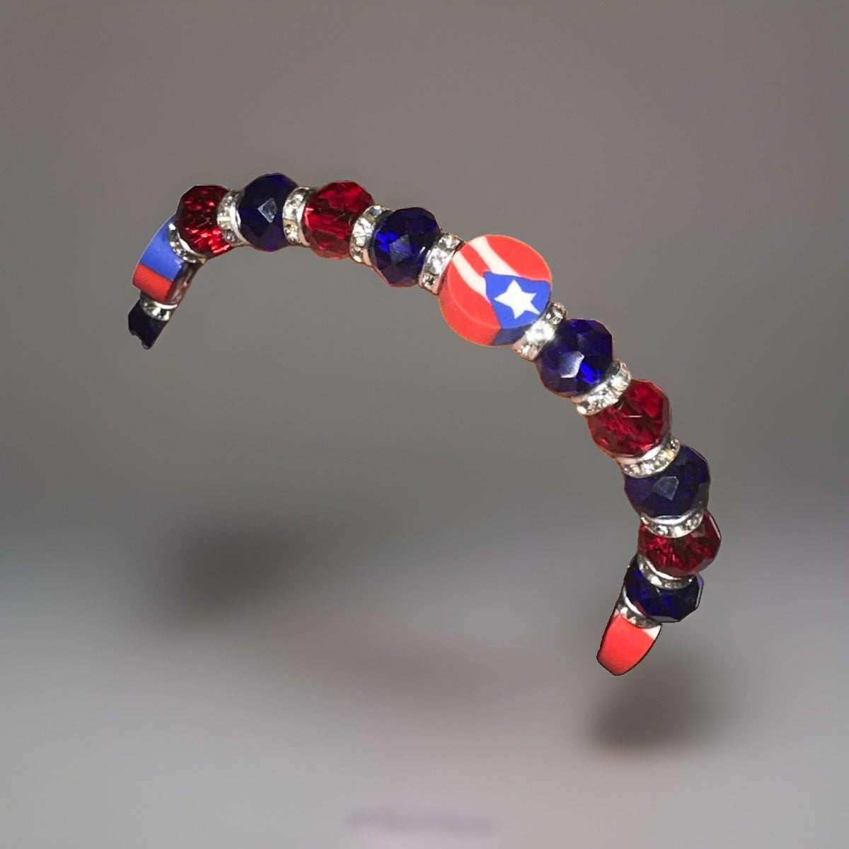 Puerto Rico Flag Beads Elastic Bangle Bracelet Red Blue White Heritage Jewelry