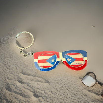 Puerto Rico Flag Sunglasses Keychain Metal Red White Blue Souvenir Accessory