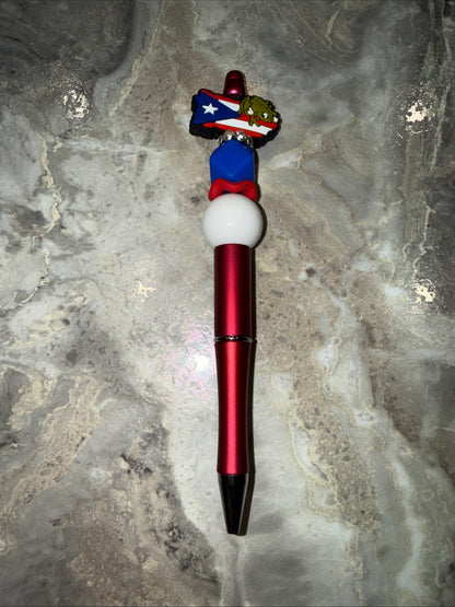 Puerto Rico Custom Handmade Beaded Pen PR Map with Flag and Coqui