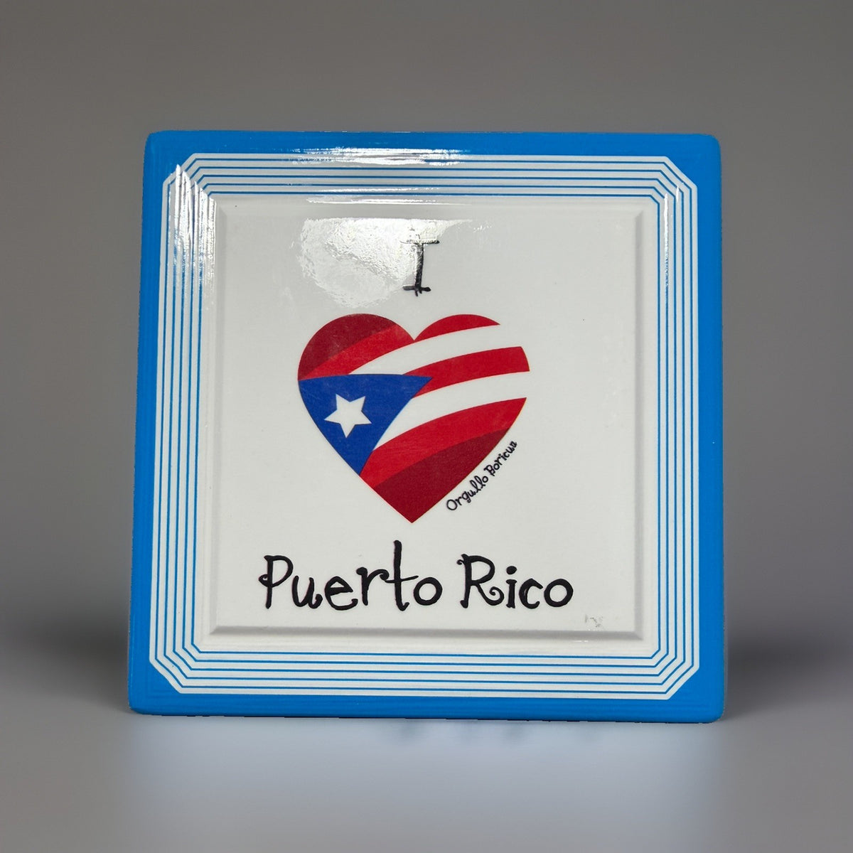 Puerto Rico Ceramic Frame I Love Puerto Rico Souvenir Orgullo Boricua Blue White
