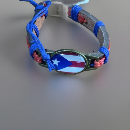 Puerto Rico Flag Leather Bracelet Oval