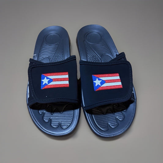 Puerto Rico Flag Mens Black Rubber Slide Sandals Shoes Size 10 Casual Summer
