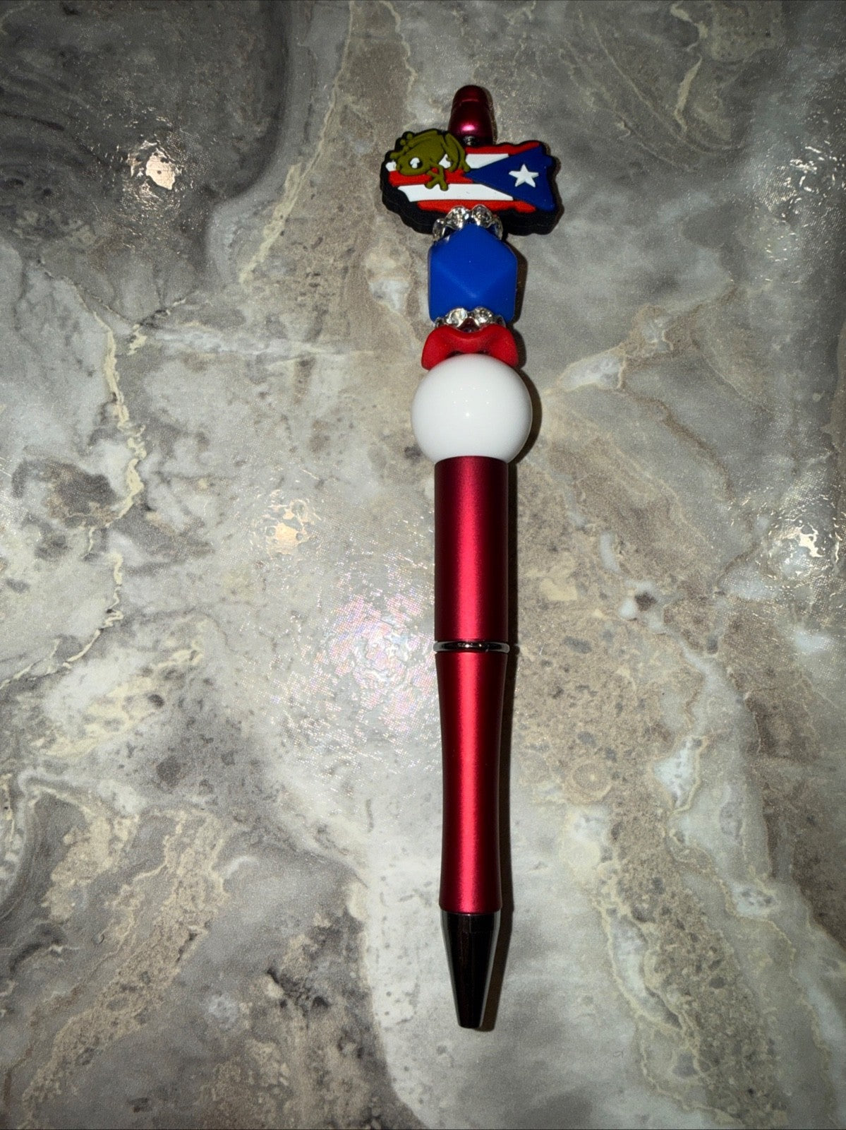 Puerto Rico Custom Handmade Beaded Pen PR Map with Flag and Coqui