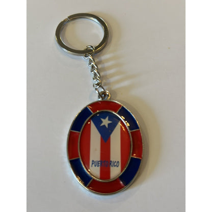 Puerto Rico Flag Keychain Multicolor Metal Oval Caribbean Souvenir Key Ring