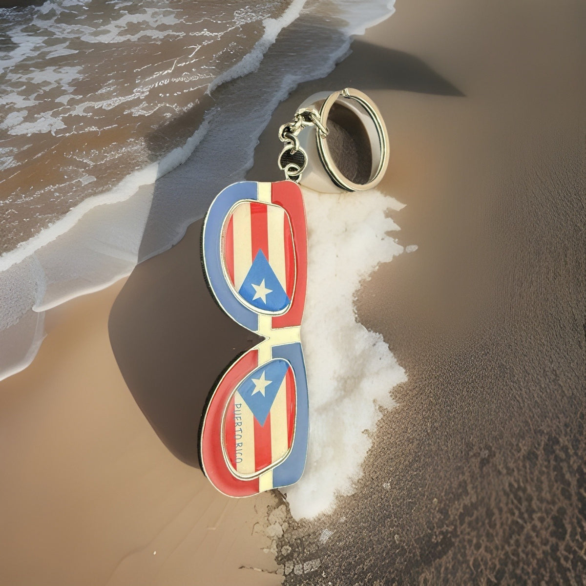 Puerto Rico Flag Sunglasses Keychain Metal Red White Blue Souvenir Accessory
