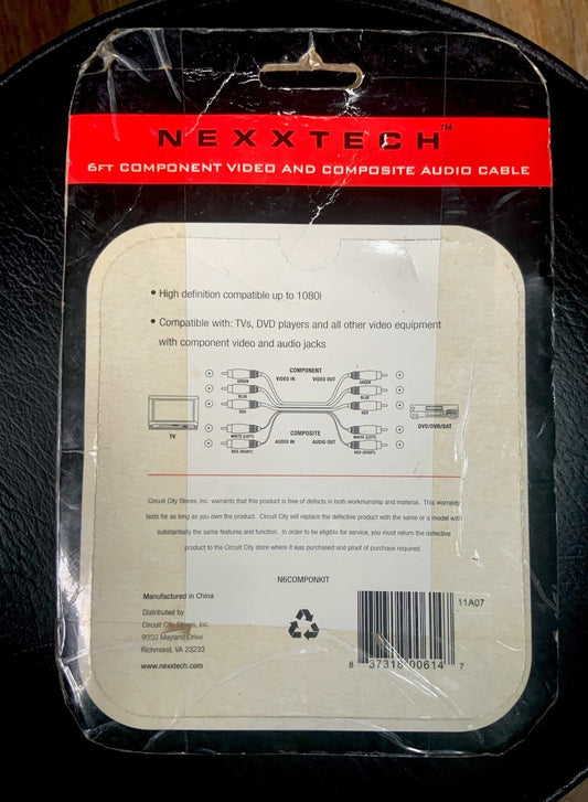Component Video & Composite Audio Cable - 6 ft (NEXXTECH) NIB (GBR L/R)