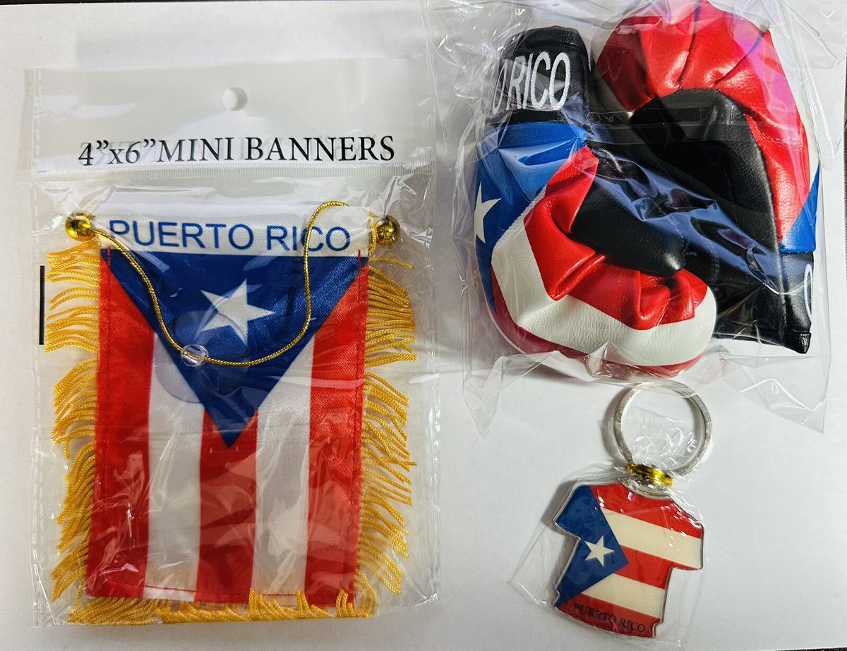 Puerto Rico lot Mini Banner, Boxing Gloves and Keychain 3 pieces